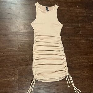 Windsor Women’s Mini Dress Tan Ruched Ribbed Small bodycon